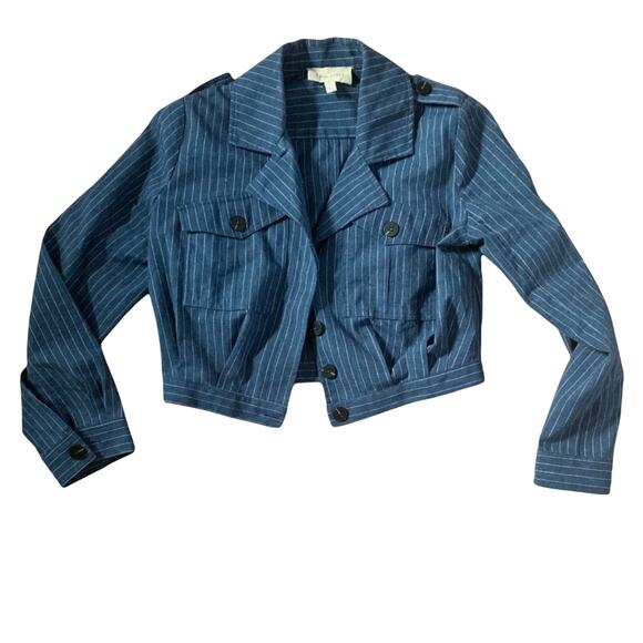 Moon river Anthropologie blue linen blend buttoned blazer woman’s small - Picture 1 of 6